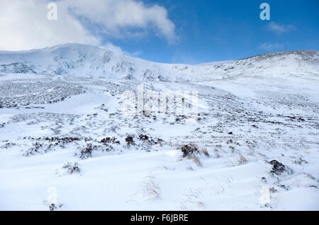 lovely snowy view of the mountains of Glen Clunie near the Glen Shee ski centre Stock Photo
