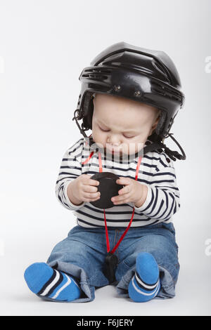 little funny hockey referee Stock Photo