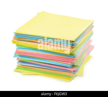 Stack of color paper notes isolated on white Stock Photo