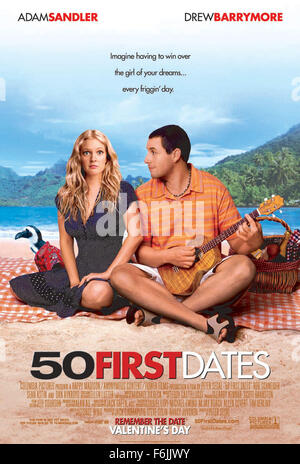 RELEASE DATE: February 15, 2004. MOVIE TITLE: 50 First Dates. STUDIO: Columbia Pictures. PLOT: Henry Roth lives in a Hawaiian paradise with the company of endless women with no strings attached. This is until he meets Lucy Whitmore. Both Henry and Lucy enjoy the company of each other and feels the start of a serious relationship occurring. Approaching Lucy the next day, Henry is confused when Lucy fails to recognise him. This is the moment Henry discovers that Lucy actually suffers from short term memory loss and can't remember each individual day. Henry won't let this stop him and is prepared Stock Photo