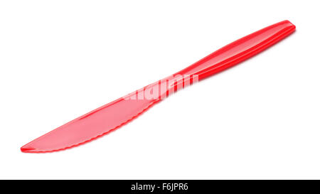 Red disposable picnic plastic knife isolated on white Stock Photo