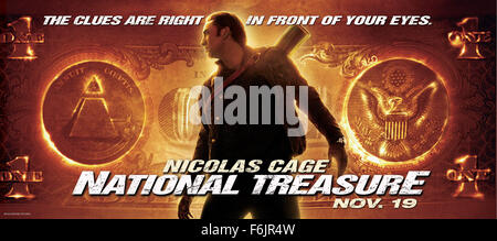 RELEASE DATE: November 19, 2004. MOVIE TITLE: National Treasure. STUDIO: Walt Disney Pictures. PLOT: Benjamin Franklin Gates descends from a family of treasure-seekers who've all hunted for the same thing: a war chest hidden by the Founding Fathers after the Revolutionary War. Ben's close to discovering its whereabouts, as is his competition, but the FBI is also hip to the hunt. PICTURED: . Stock Photo