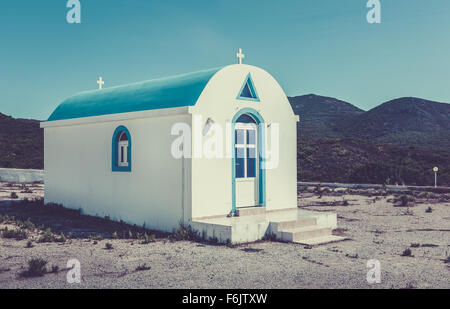 Blue and white orthodox chapel on greek Kos island Stock Photo