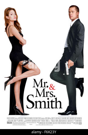 RELEASE DATE: June 10, 2005   MOVIE TITLE: Mr. and Mrs. Smith   STUDIO: Regency Enterprises   DIRECTOR: Doug Liman   PLOT: A bored married couple is surprised to learn that they are both assassins hired by competing agencies to kill each other.   PICTURED: Art work for the movie poster with BRAD PITT as John Smith and ANGELINA JOLIE as Jane Smith.   (Credit Image: c Regency Enterprises/Entertainment Pictures) Stock Photo
