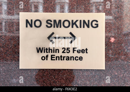 'No Smoking Within 25 Feet of Entrance' sign at the Museum of Modern Art on 3rd Street in San Francisco, California. Stock Photo