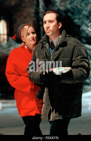 RELEASE DATE: December 22, 2000. MOVIE TITLE: Family Man. STUDIO: Universal Pictures. PLOT: A fast-lane investment broker, offered the opportunity to see how the other half lives, wakes up to find that his sports car and girlfriend have become a mini-van and wife. PICTURED: NICOLAS CAGE as Jack Campbell and TEA LEONI as Kate Reynolds. Stock Photo