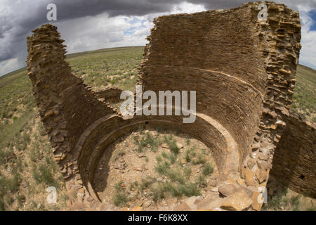 Ruins of the Kin Kilzhin Kiva, Chaco Canyon. Stock Photo