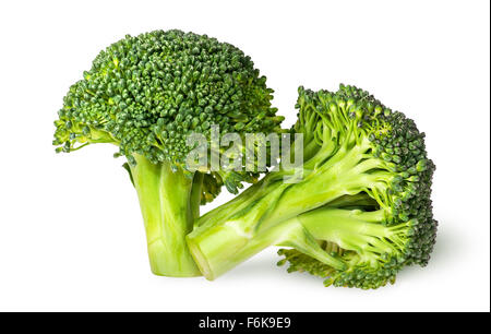 Closeup of two juicy broccoli isolated on white background Stock Photo