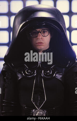 RELEASE DATE: June 24, 1987. MOVIE TITLE: Spaceballs. STUDIO: MGM. PLOT: Planet Spaceball's President Skroob sends Lord Dark Helmet to steal Planet Druidia's abundant supply of air to replenish their own, and only Lone Starr can stop them. PICTURED: RICK MORANIS as Dark Helmet. Stock Photo