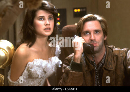 RELEASE DATE: June 24, 1987. MOVIE TITLE: Spaceballs. STUDIO: MGM. PLOT: Planet Spaceball's President Skroob sends Lord Dark Helmet to steal Planet Druidia's abundant supply of air to replenish their own, and only Lone Starr can stop them. PICTURED: BILL PULLMAN as Lone Starr and DAPHNE ZUNIGA as Princess Vespa. Stock Photo
