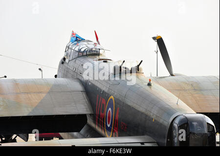 The Canadian World War Two Avro Lancaster is prepared prior to departing from Hamilton Airport in Ontario. Stock Photo