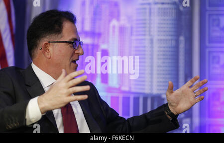 Detroit, MI, UNITED STATES. 17th Nov, 2015. Michael Dell, Founder, Chairman & CEO of Dell Inc. addresses the Detroit Economic Club meeting held at the Cobo Center in Detroit, Michigan, on Tuesday, November 17 2015. Credit:  Jeff Kowalsky/ZUMA Wire/Alamy Live News Stock Photo