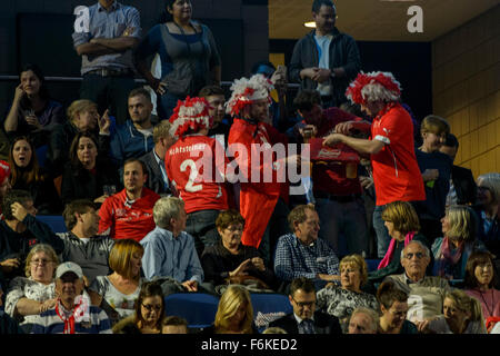 London, UK. 17th November, 2015. ATP Tennis Tour Finals. Day 3. Federer fans get animated Credit:  Action Plus Sports Images/Alamy Live News Stock Photo