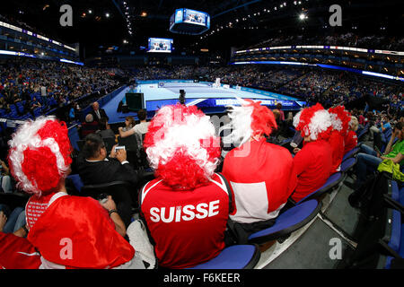 London, UK. 17th November, 2015. ATP Tour Finals Day 3 Fans watch the match between Roger Federer and Novak Djokovic during the Day Three Barclays ATP World Tour Finals from the O2 Arena Credit:  Action Plus Sports Images/Alamy Live News Stock Photo