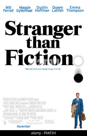 RELEASE DATE: November 10, 2006. MOVIE TITLE: Stranger Than Fiction. STUDIO: Columbia Pictures. PLOT: An IRS auditor suddenly finds himself the subject of narration only he can hear: narration that begins to affect his entire life, from his work, to his love-interest, to his death. PICTURED: WILL FERRELL as Harold Crick. Stock Photo