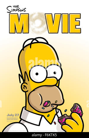 RELEASE DATE: July 27, 2007. MOVIE TITLE: The Simpsons Movie - STUDIO: Akom Production Company. ORIGINAL ARTWORK BY: Matt Groening. PLOT: After Homer accidentally pollutes the town's water supply, Springfield is encased in a gigantic dome by the EPA and the Simpsons family are declared fugitives. PICTURED: Homer Simpsons, Movie Poster. Stock Photo