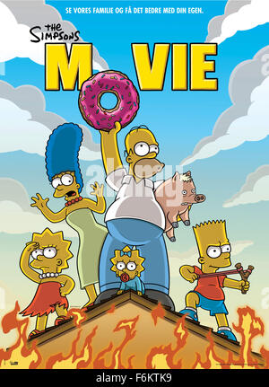 RELEASE DATE: July 27, 2007. MOVIE TITLE: The Simpsons Movie - STUDIO: Akom Production Company. ORIGINAL ARTWORK BY: Matt Groening. PLOT: After Homer accidentally pollutes the town's water supply, Springfield is encased in a gigantic dome by the EPA and the Simpsons family are declared fugitives. PICTURED: Movie Poster. Stock Photo