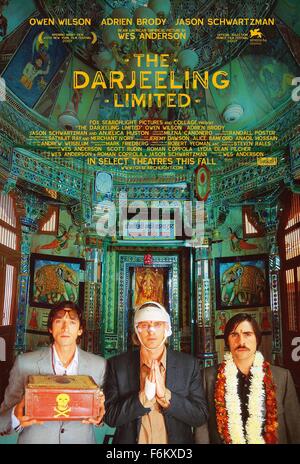 RELEASE DATE: September 29, 2007. MOVIE TITLE: The Darjeeling Limited - STUDIO: American Empirical Pictures/Fox Searchlight Pictures. PLOT: Three American brothers who have not spoken to each other in a year set off on a train voyage across India with a plan to find themselves and bond with each other -- to become brothers again like they used to be. Their 'spiritual quest', however, veers rapidly off-course, and they eventually find themselves stranded alone in the middle of the desert with eleven suitcases, a printer, and a laminating machine. At this moment, a new, unplanned journey suddenl Stock Photo