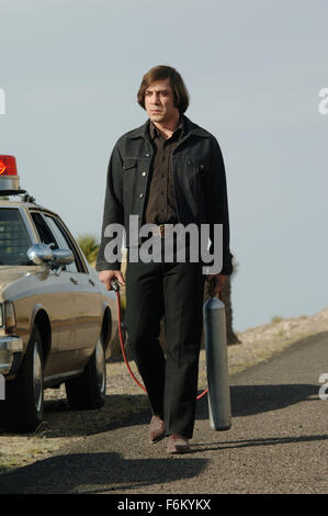 RELEASE DATE: November 21, 2007. MOVIE TITLE: No Country for Old Men - STUDIO: Miramax Films. PLOT: Violence and mayhem ensue after a hunter stumbles upon some dead bodies, a stash of heroin and more than  million in cash near the Rio Grande. PICTURED: JAVIER BARDEM as Anton Chigurh. OSCARS 2008 - WINNER - Best Supporting Actor - JAVIER BARDEM Stock Photo