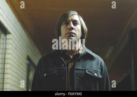 RELEASE DATE: November 21, 2007. MOVIE TITLE: No Country for Old Men - STUDIO: Miramax Films. PLOT: Violence and mayhem ensue after a hunter stumbles upon some dead bodies, a stash of heroin and more than  million in cash near the Rio Grande. PICTURED: JAVIER BARDEM as Anton Chigurh. OSCARS 2008 - WINNER - Best Supporting Actor - JAVIER BARDEM. Stock Photo