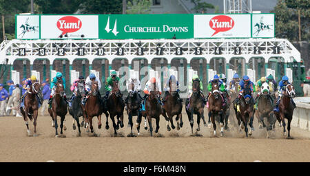 RELEASE DATE: 18 April 2008. MOVIE TITLE: The First Saturday in May. STUDIO: Hennegan Brothers. PLOT: Follow six diverse trainers as they jockey for position along the 2006 Kentucky Derby trail. PICTURED: Scene. Stock Photo