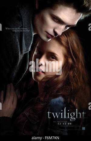 RELEASE DATE: 21 November 2008. MOVIE TITLE: Twilight. STUDIO: Twilight Productions. PLOT: A teenage girl risks everything when she falls in love with a vampire. PICTURED: Movie poster. Stock Photo