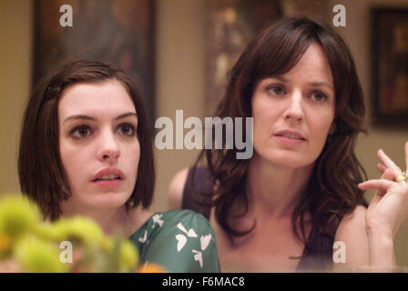 RELEASE DATE: October 31, 2008. MOVIE TITLE: Rachel Getting Married. STUDIO: Sony Pictures Classics. PLOT: A young woman who has been in and out from rehab for the past 10 years returns home for the weekend for her sister's wedding. PICTURED: ANNE HATHAWAY as Kym and ROSEMARIE DEWITT as Rachel. Stock Photo