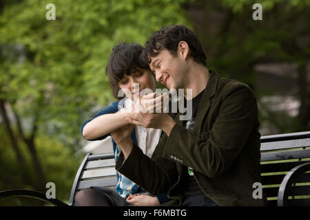 RELEASE DATE: July 24, 2009. MOVIE TITLE: 500 Days of Summer. STUDIO: Fox Searchlight Pictures. PLOT: An offbeat romantic comedy about a woman (Deschanel) who doesn't believe true love exists, and the young man (Gordon-Levitt) who falls for her. PICTURED: JOSEPH GORDON-LEVITT as Tom and ZOOEY DESCHANEL as Summer. Stock Photo