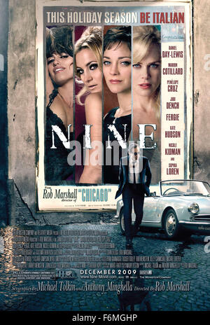 RELEASE DATE: December 25, 2009. MOVIE TITLE: Nine. STUDIO: Sony Pictures. PLOT: Famous film director Guido Contini struggles to find harmony in his professional and personal lives, as he engages in dramatic relationships with his wife, his mistress, his muse, his agent, and his mother. PICTURED: Poster Stock Photo