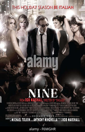 RELEASE DATE: December 25, 2009. MOVIE TITLE: Nine. STUDIO: Sony Pictures. PLOT: Famous film director Guido Contini struggles to find harmony in his professional and personal lives, as he engages in dramatic relationships with his wife, his mistress, his muse, his agent, and his mother. PICTURED: Poster Stock Photo