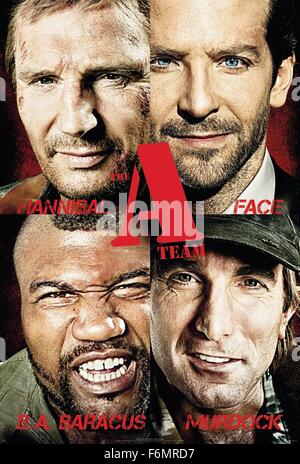 RELEASE DATE: 11 June 2010. TITLE: The A-Team. STUDIO: Twentieth Century Fox. PLOT: A group of Iraq War veterans looks to clear their name with the U.S. military, who suspect the four men of committing a crime for which they were framed. PICTURED: Movie poster. Stock Photo