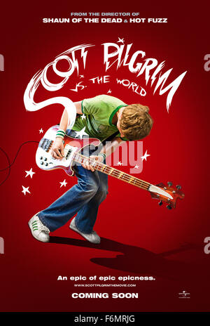 RELEASE DATE: August 13, 2010. MOVIE TITLE: Scott Pilgrim vs. The World. STUDIO: Feelin' Guilty. PLOT: Scott Pilgrim must defeat his new girlfriend's seven evil exes in order to win her heart  PICTURED: Poster art. Stock Photo