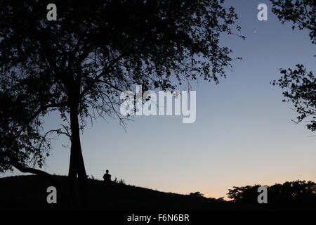 Pondering life under the light twilight Stock Photo