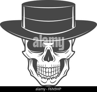 Wild west skull with hat. Smiling rover logo template. Wanted die or alive portrait. High way man t-shirt design Stock Vector