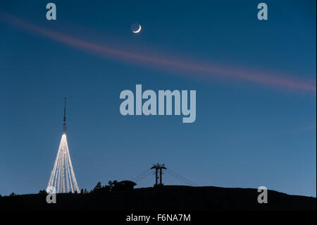 The giant lighted Christmas tree atop Stone Mountain is visible for many miles around Atlanta, Georgia. USA. Stock Photo