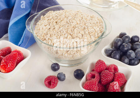 Oatmeal with Fresh Berries for a Healthy Breakfast. Selective focus Stock Photo