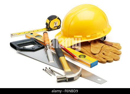 various type of carpentry tools against white background Stock Photo