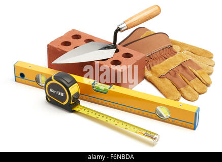 various type of constrution tools against white background Stock Photo