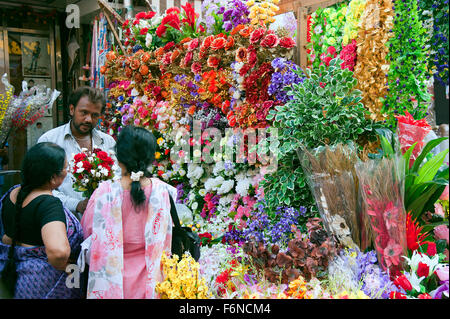 The image of Flower seller was taken in Mumbai, India Stock Photo