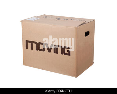 Closed cardboard box, isolated on a white background, moving Stock Photo