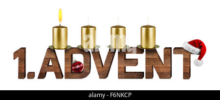 first advent concept with candles isolated on white background Stock Photo