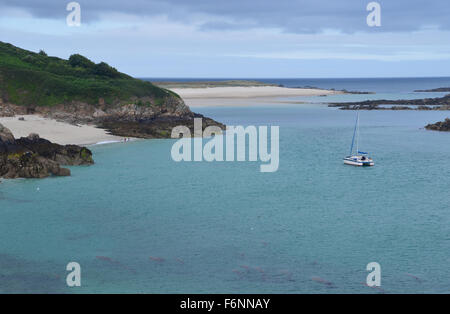 Belvoir Beach and Shell Beach on the Island of Herm in the Channel Islands. Stock Photo