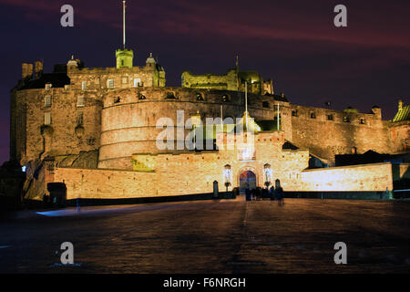 Edinburgh Castle floodlit. Stock Photo
