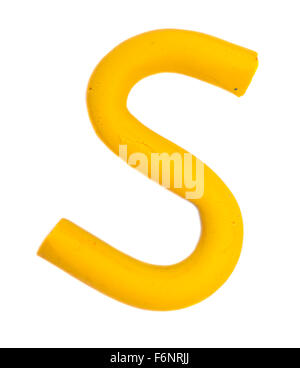 Colour plasticine letter isolated on white background - yellow S Stock Photo