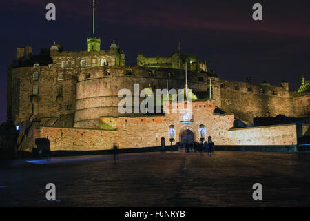 Edinburgh Castle floodlit. Stock Photo