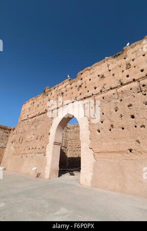 Green pavilion gate, El Badi Palace in Marrakech, Morocco Stock Photo