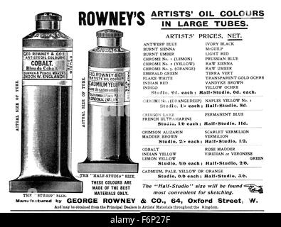 Rowney Artist's Oil Paint advertisement from 1903 Studio, Magazine, Stock Photo