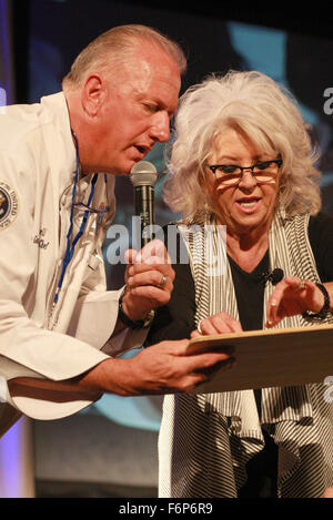 Paula Deen meet and greet at the Valley Forge Casino Resort to promote her new book 'Paula Deen Cuts The Fat: 25 Favorite Recipes All Lightened Up'  Featuring: Paula Deen Where: Valley Forge, Pennsylvania, United States When: 17 Oct 2015 Stock Photo