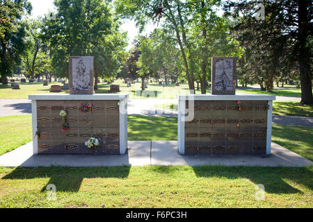 Cremation vaults in Crystal Lake Cemetery. Minneapolis Minnesota MN USA Stock Photo