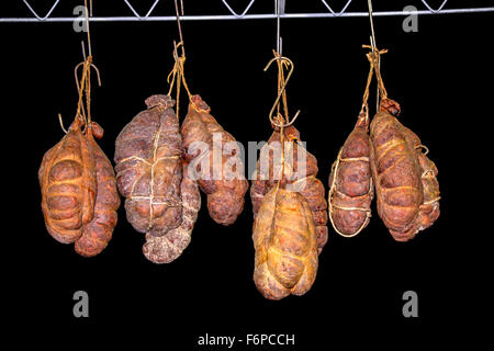 Kulen, smoked sausage famous delicatessen from Slavonia part of the Croatia. Stock Photo